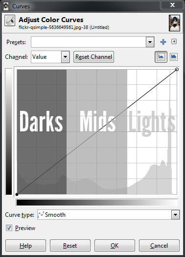 GIMP Base Curves darks mids lights zones