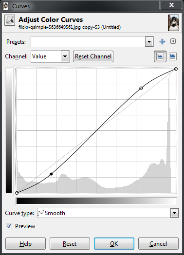 GIMP Base Curves Dialog S shaped curve