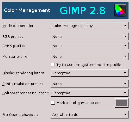 GIMP 2.8 color management preferences